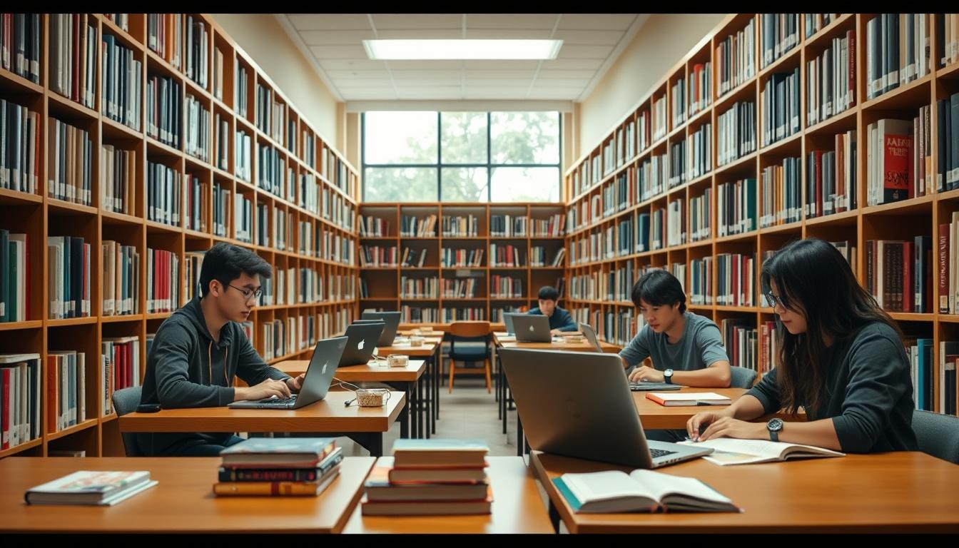 Students studying together in modern classroom